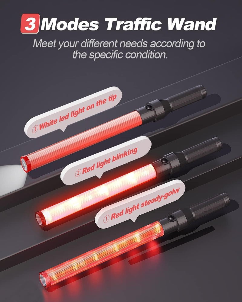 RoadHero 4 Pack Traffic Baton, 21 Inch LED Traffic Control Wand, Night Safety Light Wands with 3 Flashing Modes, Airport, Parking, Car Directing - Image 4